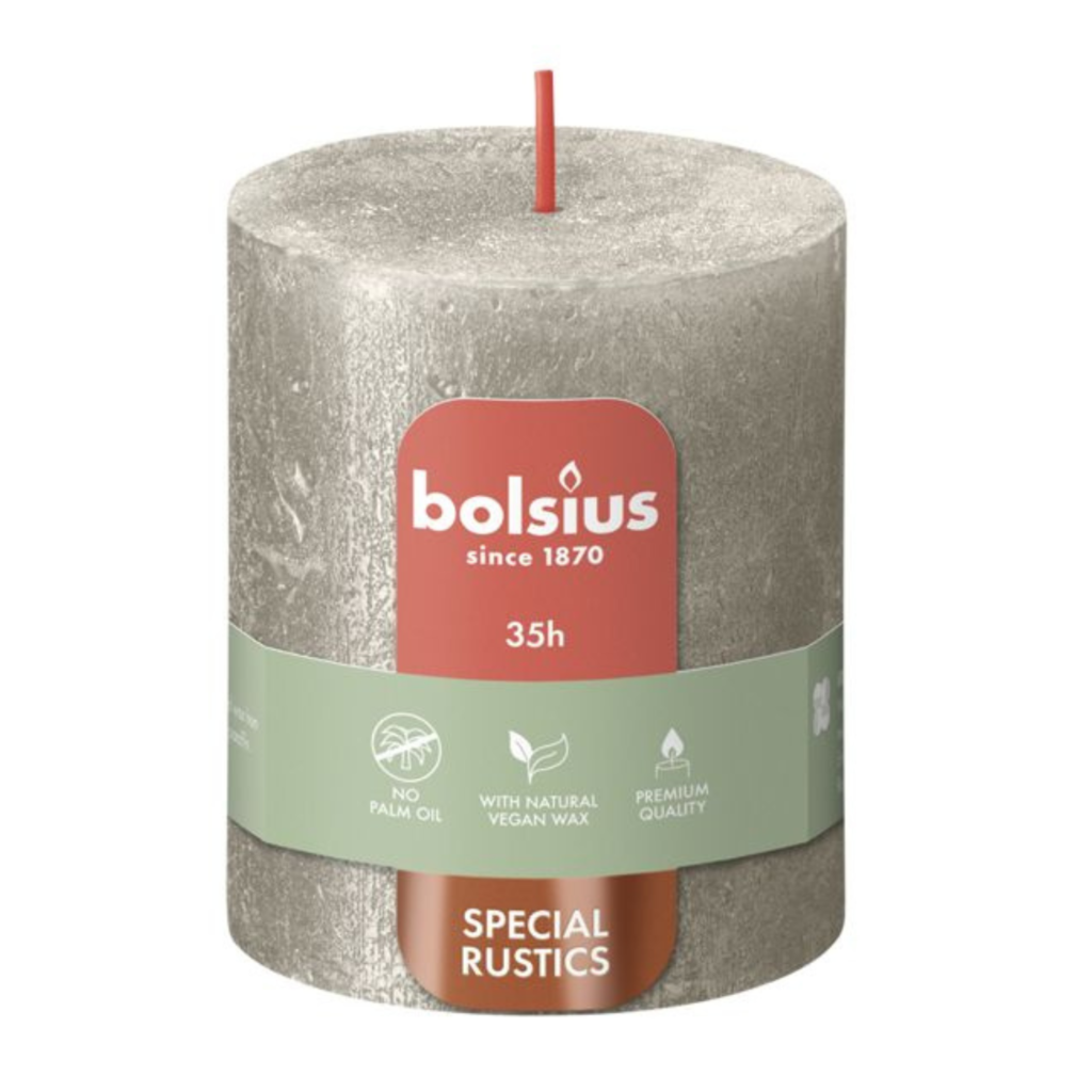 Bolsius Świeca Rustic Shimmer 80/68 - Opakowanie - 1 szt. - Ean Kartonu 8717847150660 - kolor SZAMPAŃSKI
