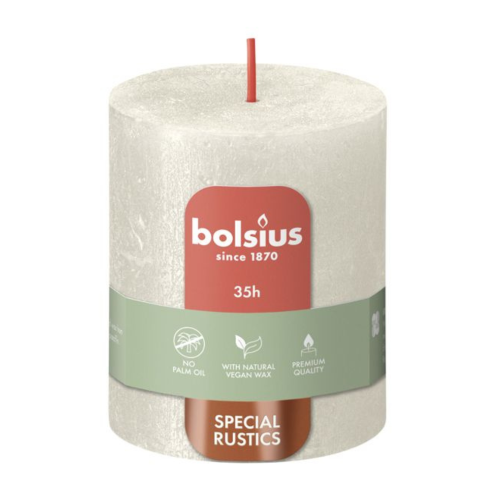 Bolsius Świeca Rustic Shimmer 80/68 - Opakowanie - 1 szt. - Ean Kartonu 8717847150691 - kolor KREMOWY