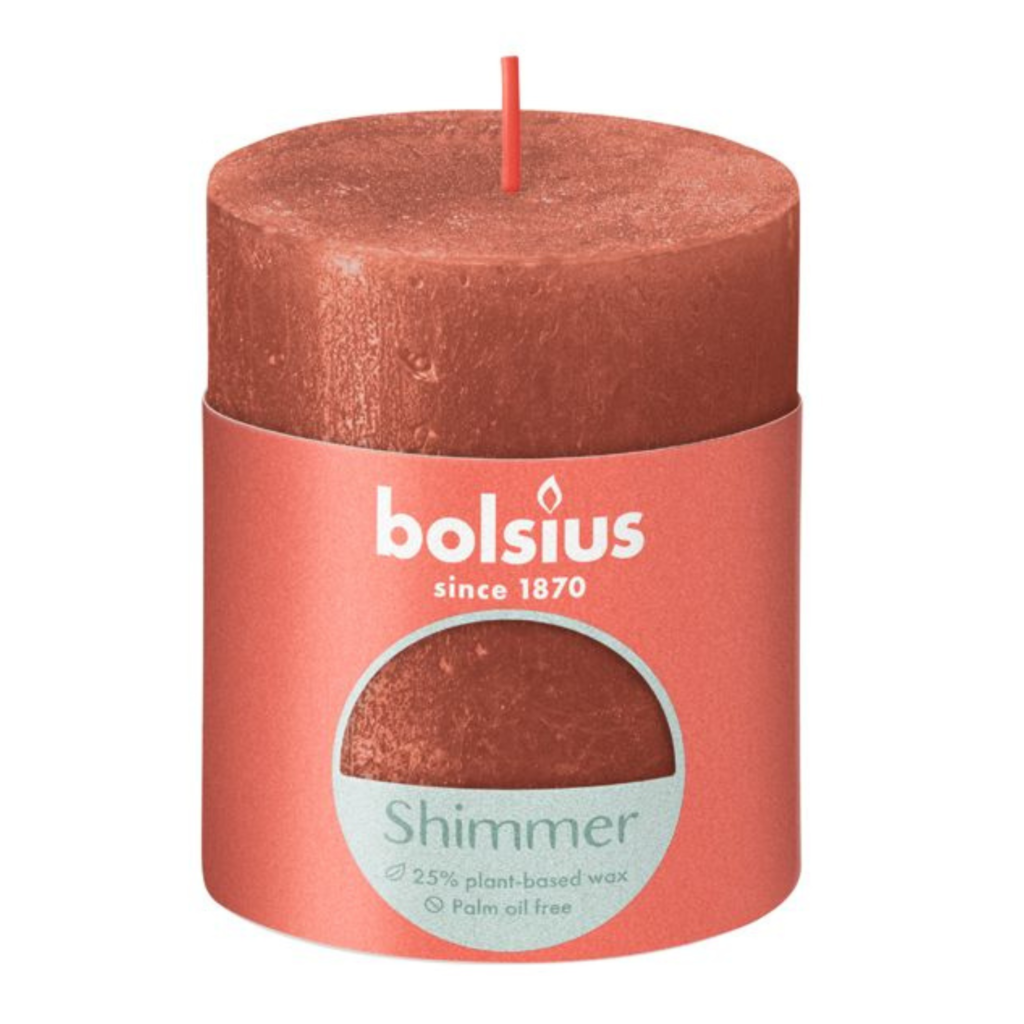 Bolsius Świeca Rustic Shimmer 80/68 - Opakowanie - 1 szt. - Ean Kartonu 8717847150707 - kolor BURSZTYN