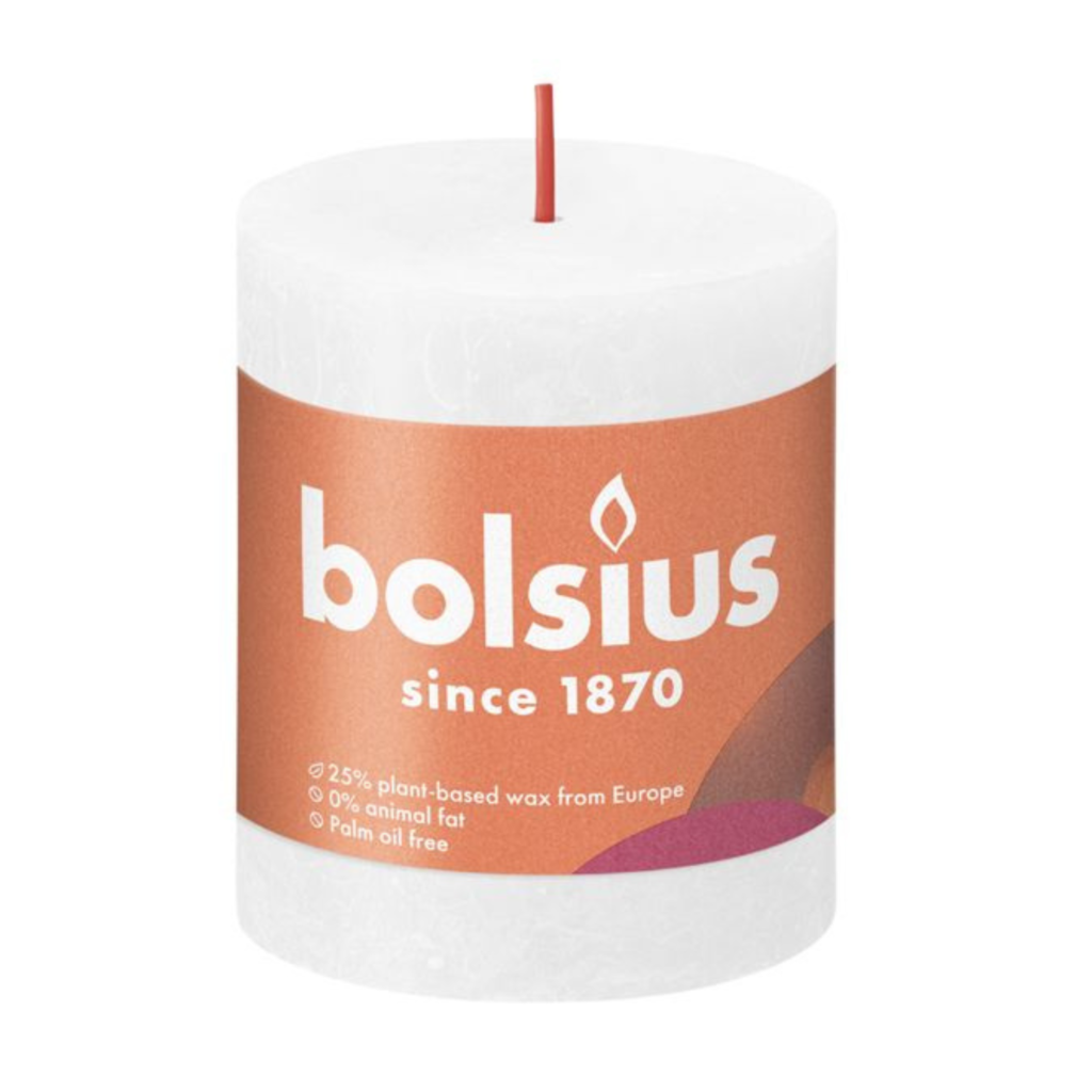 ! Bolsius Świeca Rustic Shine 80/68 - Opakowanie - 1 szt. - Ean Kartonu 8717847146489 - kolor MROŹNA BIEL