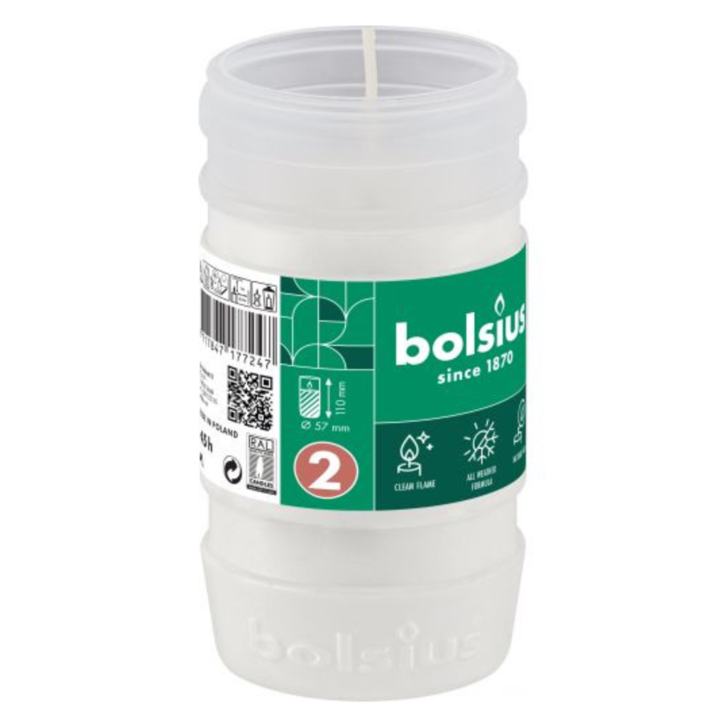 Bolsius wkład parafinowy do zniczy RP2 - 110/57mm. - czas palenia 45h. - 2 dni - Ean Kartonu 8717847177254