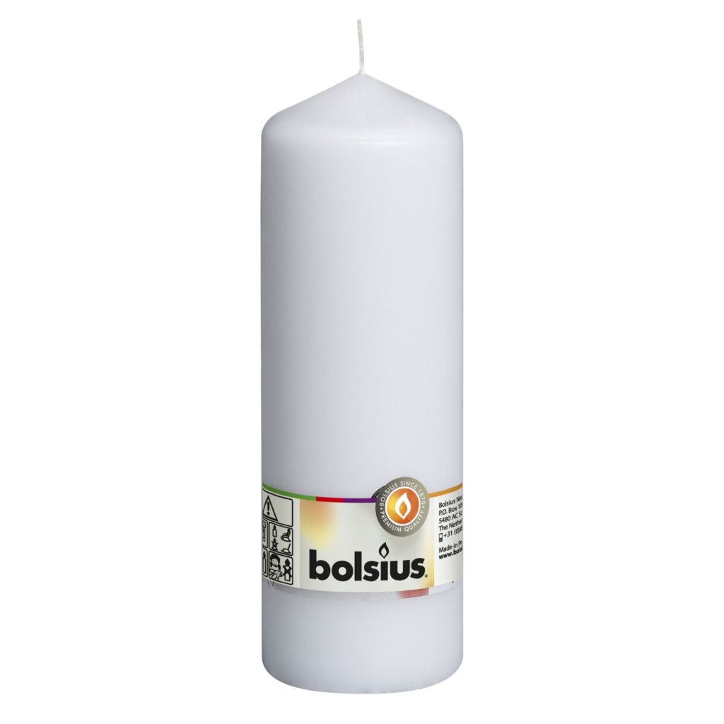 Bolsius świeca Pieńkowa 200/68 - Opakowanie - 1 szt. - Ean Kartonu 8717847026811 - kolor BIAŁY