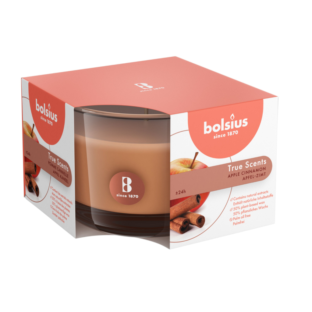 Bolsius Świeca zapachowa w szkle 63/90 True Scents kolor / zapach jabłko i cynamon - Opakowanie - 1 szt.